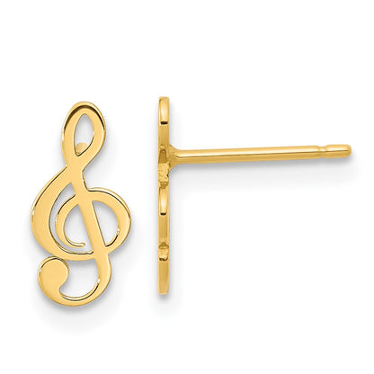 14K Yellow Gold Polished Treble Clef Note Post Earrings