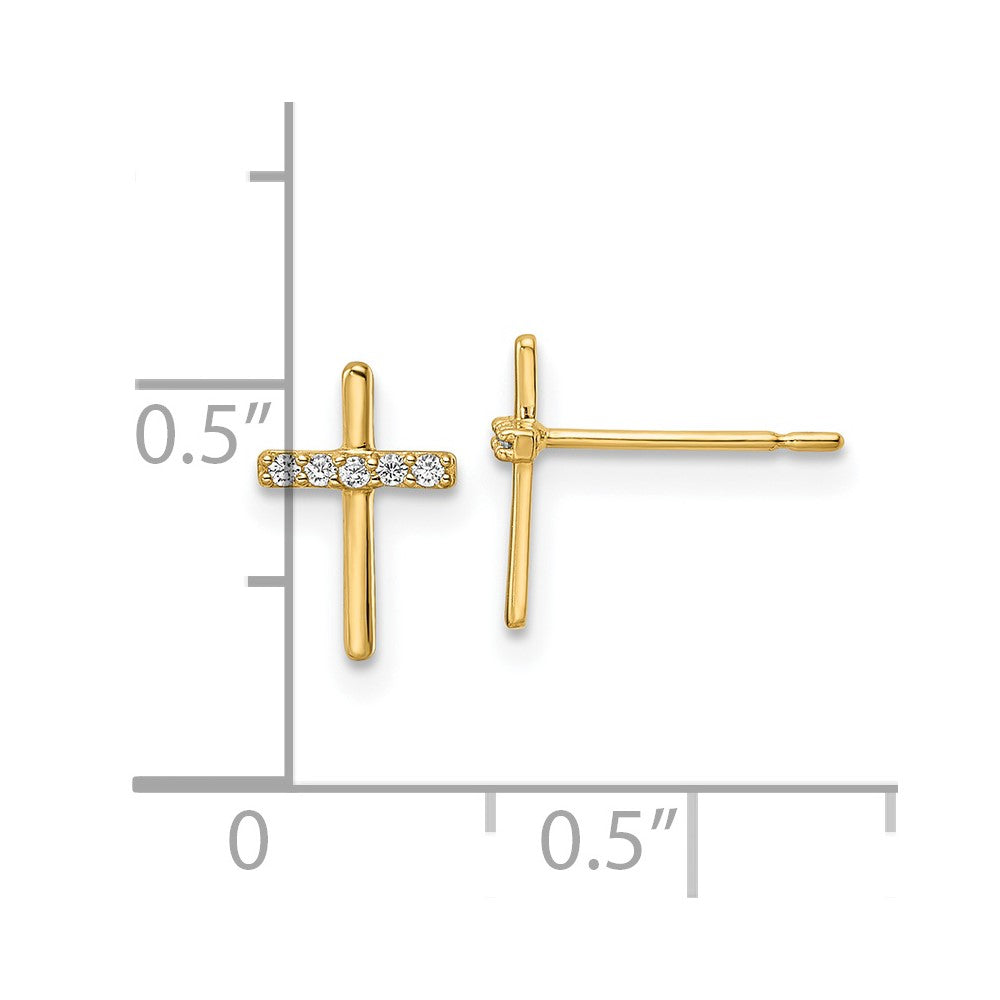 14K Yellow Gold Cz Cross Post Earrings