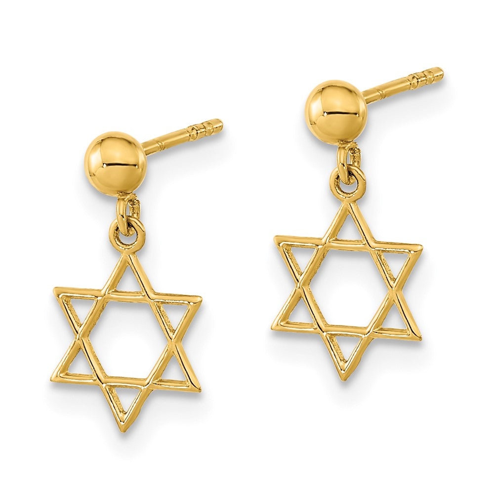 14K Yellow Gold Polished Star Of David Post Dangle Earrings