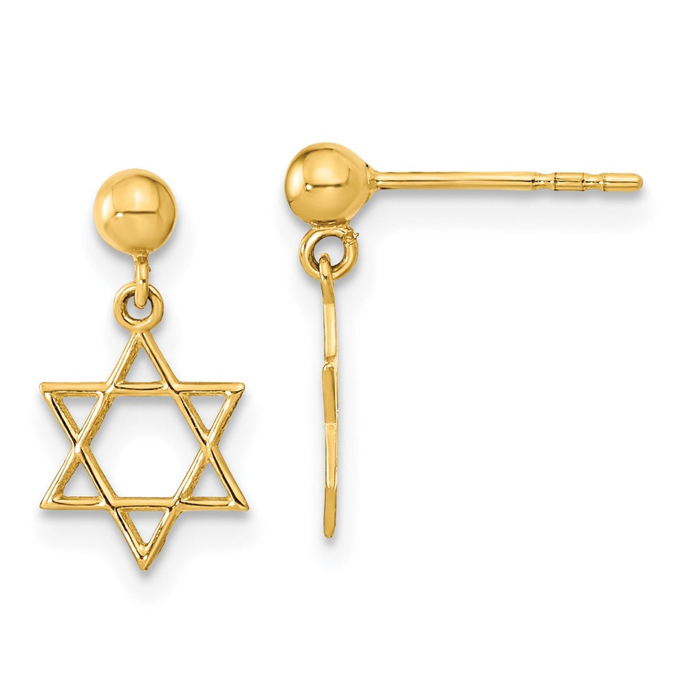 14K Yellow Gold Polished Star Of David Post Dangle Earrings