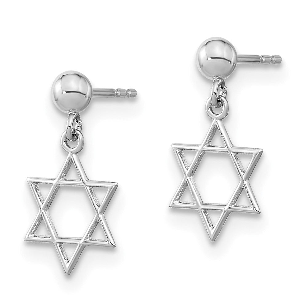 14K White Gold 14Kw Polished Star Of David Post Dangle Earrings