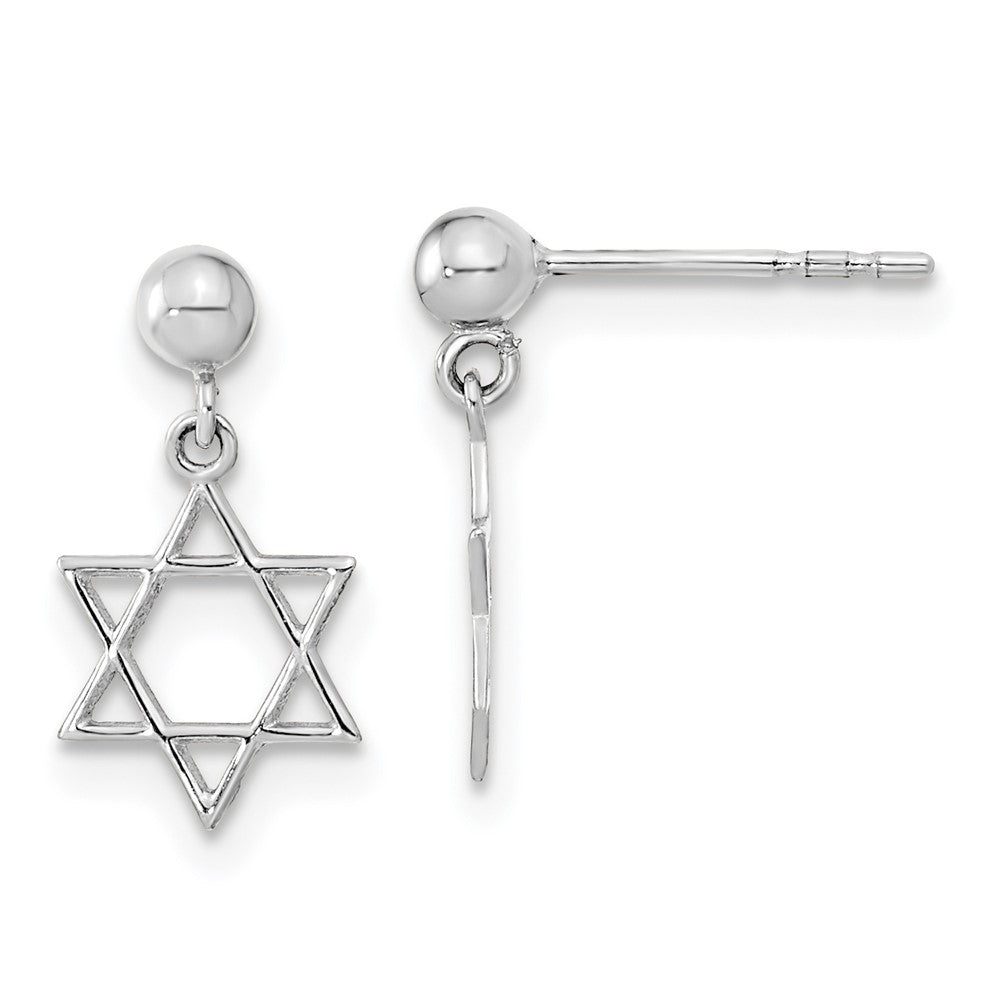 14K White Gold 14Kw Polished Star Of David Post Dangle Earrings