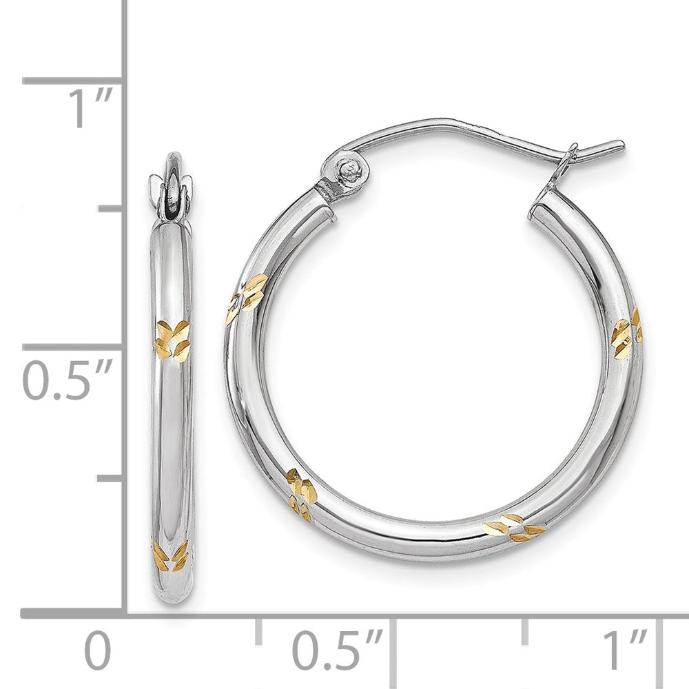 14K White Gold And Yellow Rhodium D/C Hoop Earrings