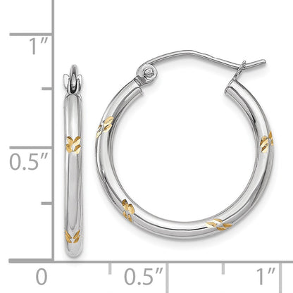 14K White Gold And Yellow Rhodium D/C Hoop Earrings