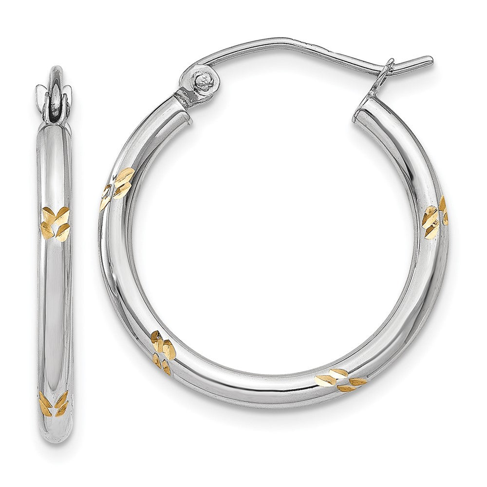 14K White Gold And Yellow Rhodium D/C Hoop Earrings