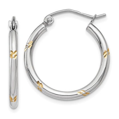 14K White Gold And Yellow Rhodium D/C Hoop Earrings