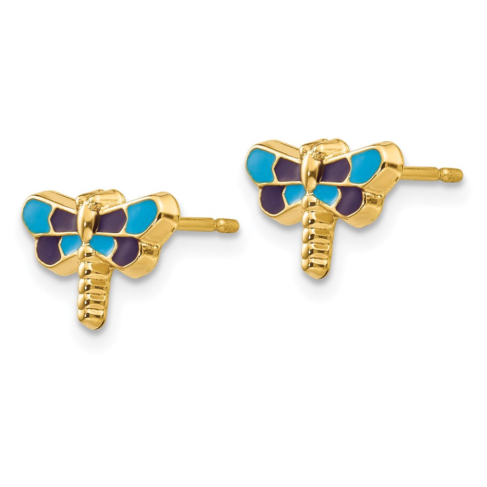 14K Yellow Gold Enameled Dragonfly Earrings