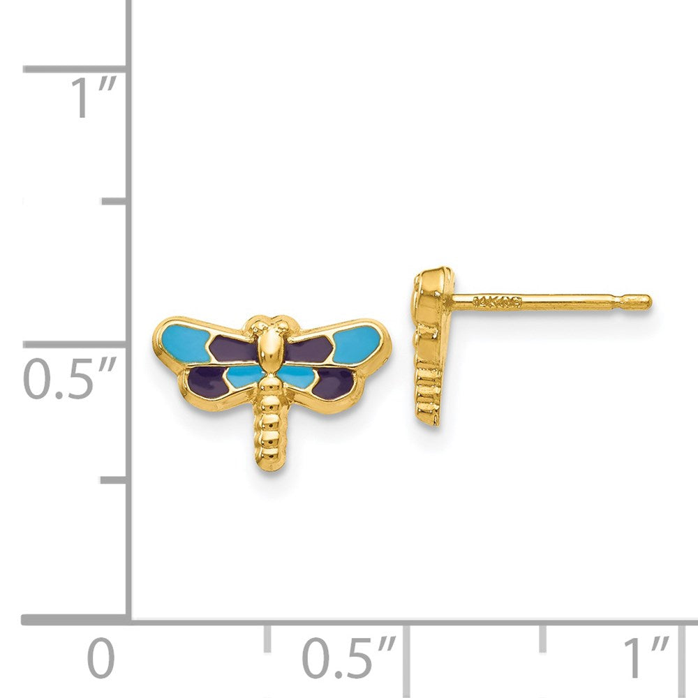 14K Yellow Gold Enameled Dragonfly Earrings