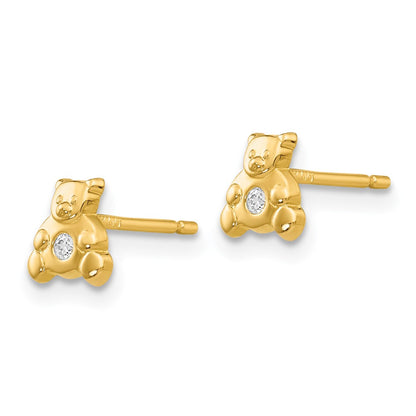14K Yellow Gold Bear With Cz Earrings