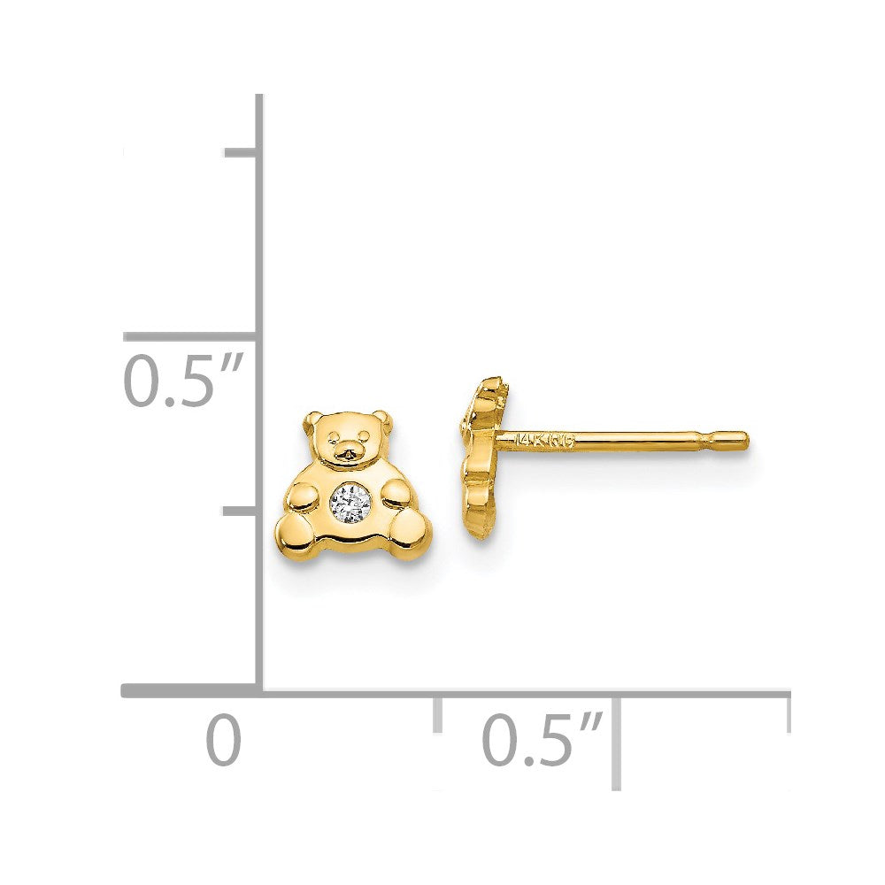 14K Yellow Gold Bear With Cz Earrings