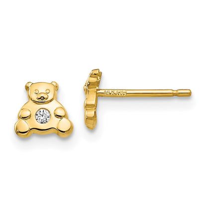 14K Yellow Gold Bear With Cz Earrings