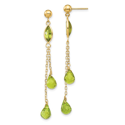 14K Yellow Gold Peridot Dangle Earrings