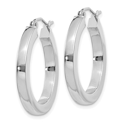 14K White Gold 3mm Polished Square Tube Hoop Earrings