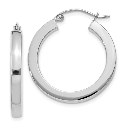 14K White Gold 3mm Polished Square Tube Hoop Earrings