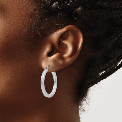 14K White Gold 3mm Polished Square Tube Hoop Earrings