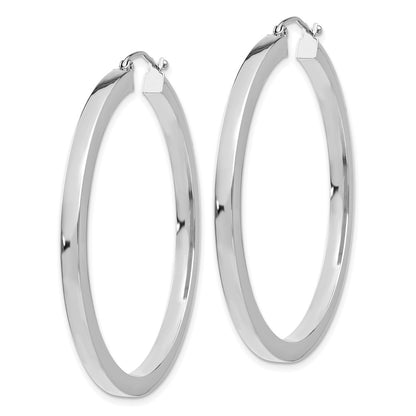 14K White Gold 3mm Polished Square Tube Hoop Earrings