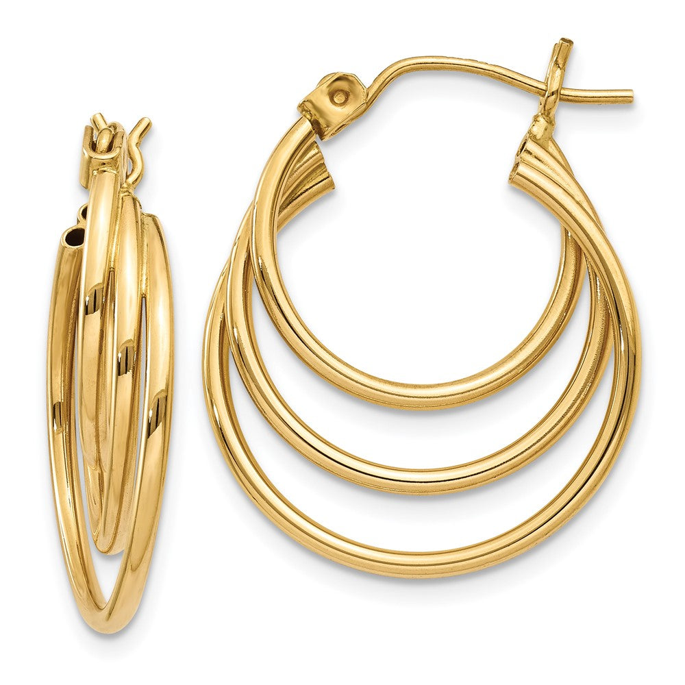 14K Yellow Gold Triple Hoop Earrings