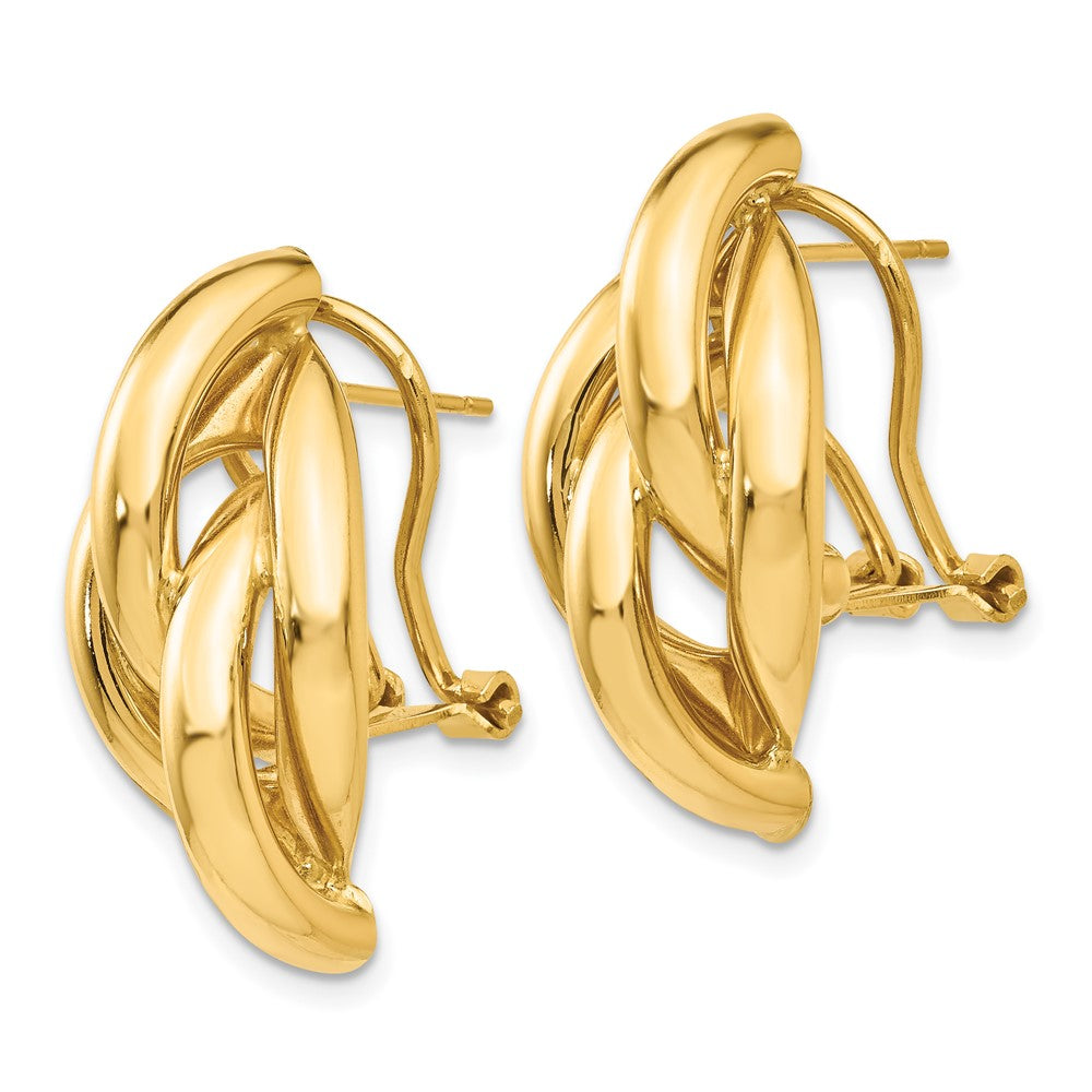 14K Yellow Gold Swirl Omega Back Post Earrings
