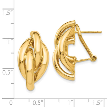 14K Yellow Gold Swirl Omega Back Post Earrings