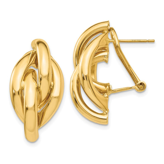 14K Yellow Gold Swirl Omega Back Post Earrings