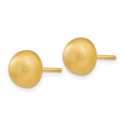 14K Yellow Gold Hollow Satin 8.00mm Half Ball Post Earrings