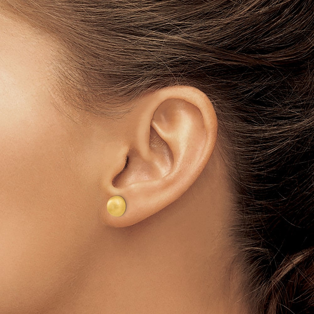 14K Yellow Gold Hollow Satin 8.00mm Half Ball Post Earrings