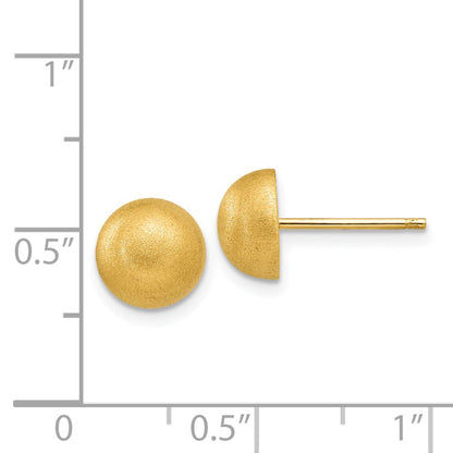 14K Yellow Gold Hollow Satin 8.00mm Half Ball Post Earrings