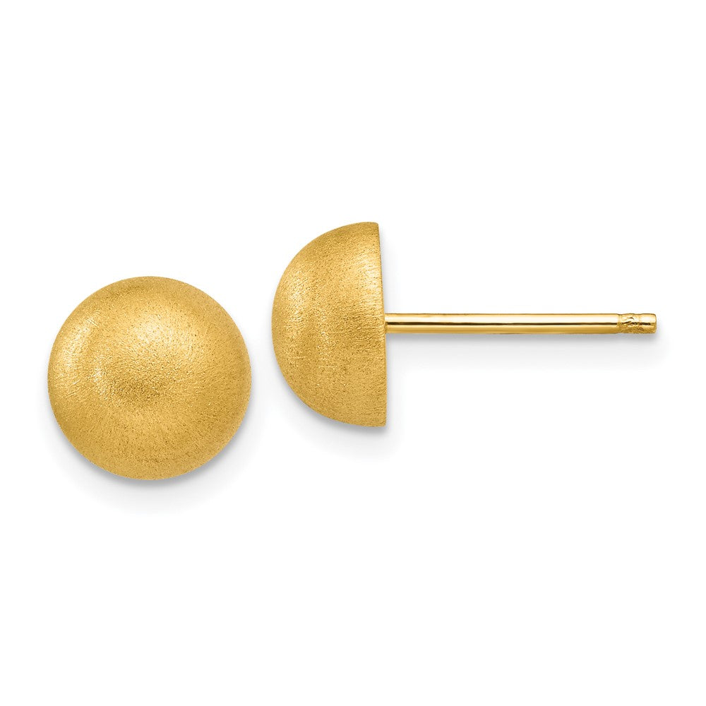 14K Yellow Gold Hollow Satin 8.00mm Half Ball Post Earrings