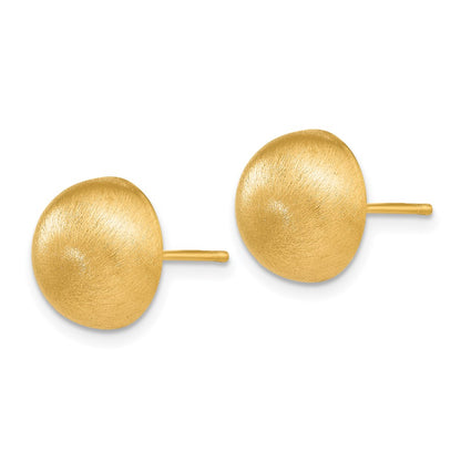 14K Yellow Gold Hollow Satin 10.50mm Half Ball Post Earrings