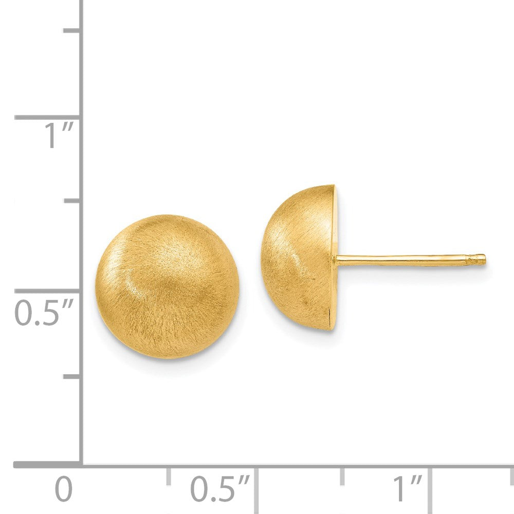 14K Yellow Gold Hollow Satin 10.50mm Half Ball Post Earrings