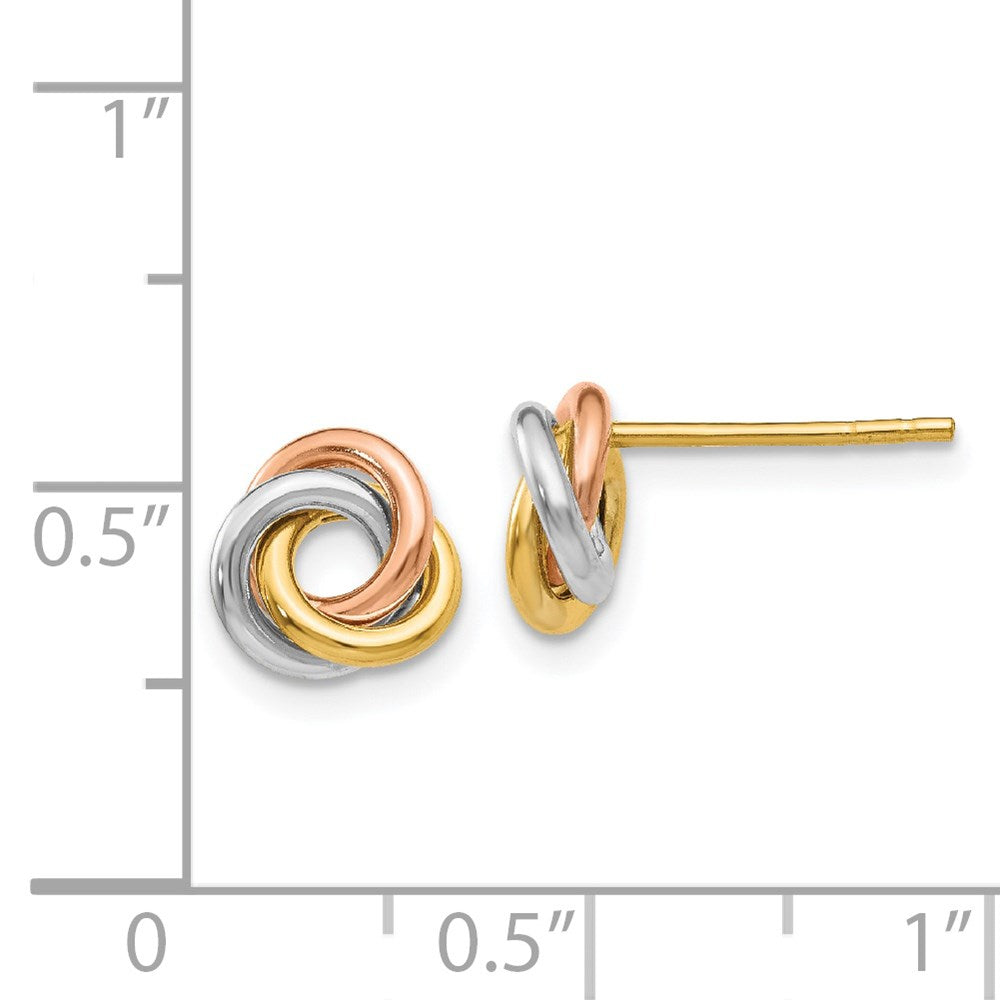 14K Tri Color Twisted Knot Post Earrings