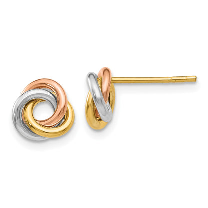 14K Tri Color Twisted Knot Post Earrings