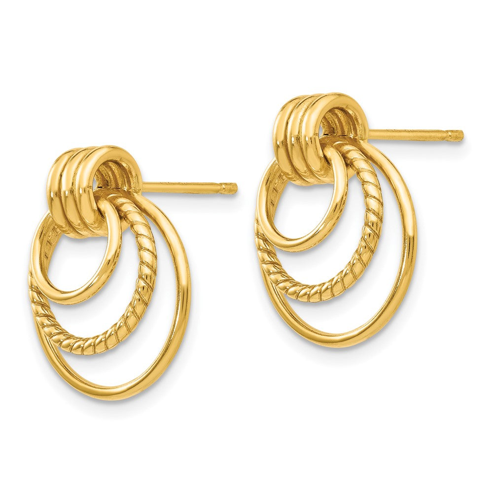 14K Yellow Gold Polished And Textured Fancy Post Earrings