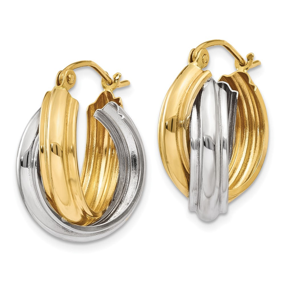 14K Two Tone Polished Double Hoop Earrings