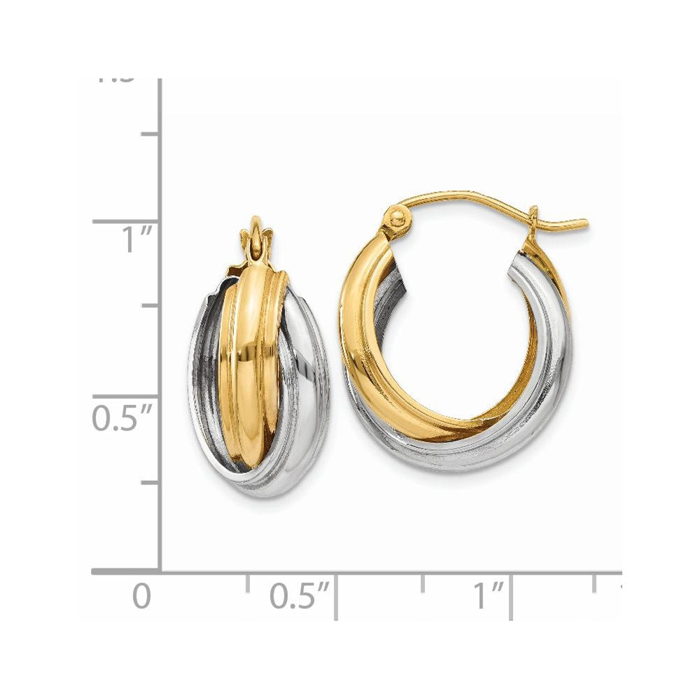14K Two Tone Polished Double Hoop Earrings