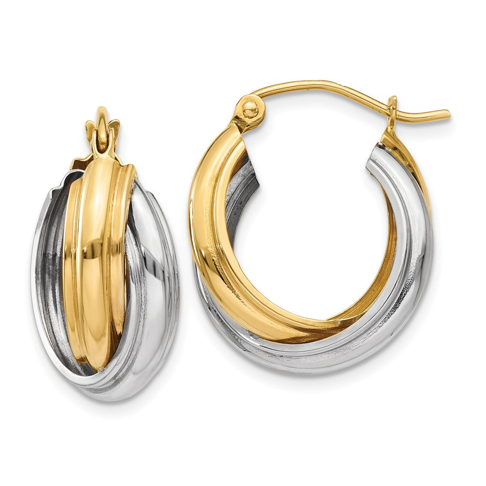 14K Two Tone Polished Double Hoop Earrings