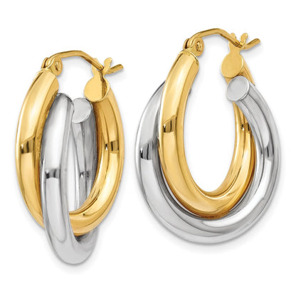14K Two Tone Polished Double Tube Hoop Earrings