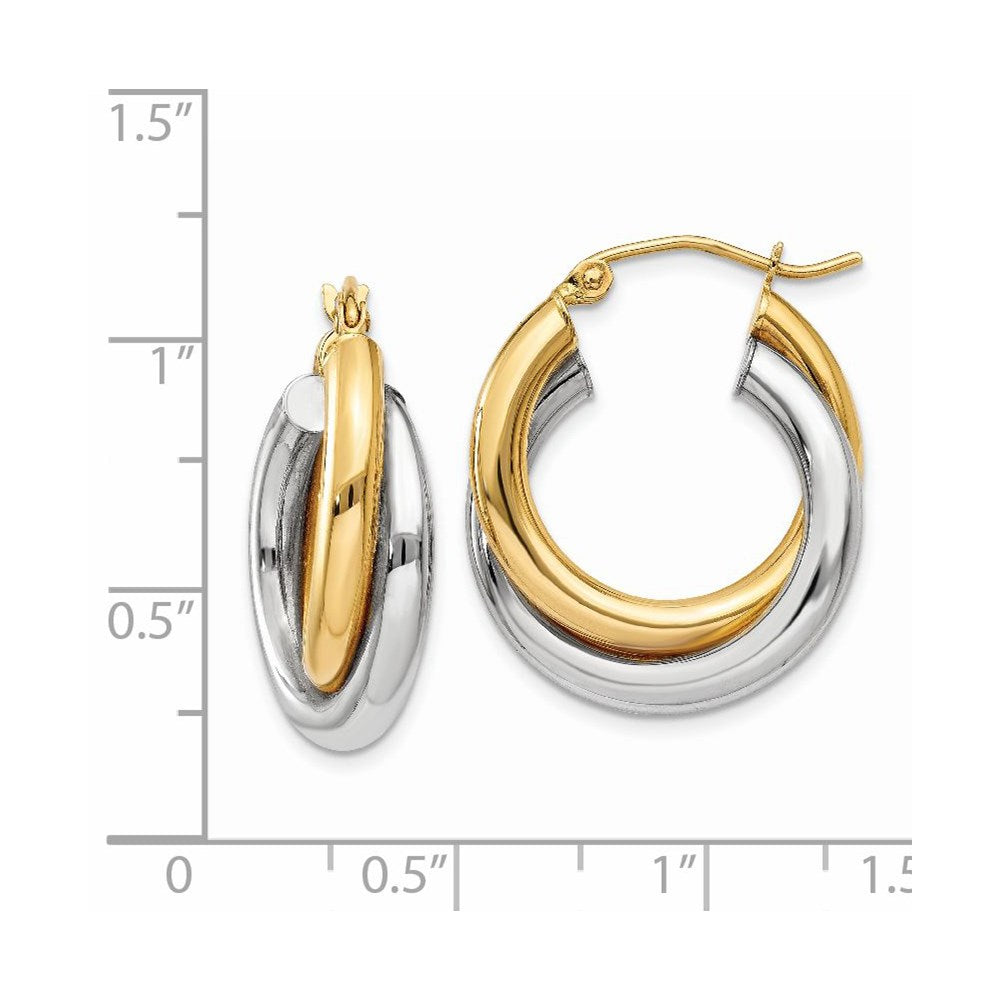 14K Two Tone Polished Double Tube Hoop Earrings