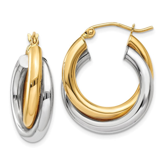 14K Two Tone Polished Double Tube Hoop Earrings