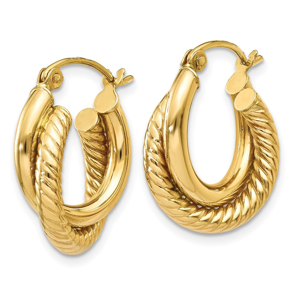 14K Yellow Gold Polished Twisted Double Hoop Earrings