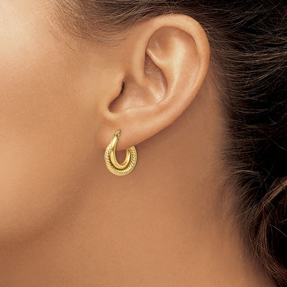 14K Yellow Gold Polished Twisted Double Hoop Earrings