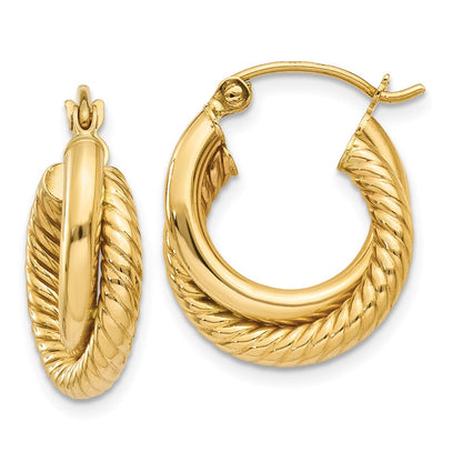 14K Yellow Gold Polished Twisted Double Hoop Earrings