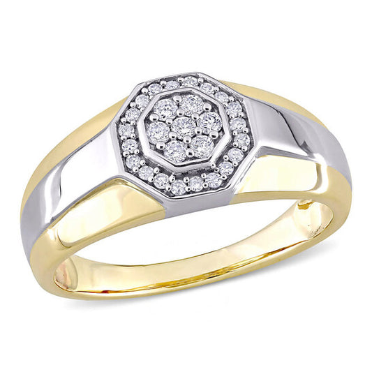 Original Amour 10k Two-Tone Gold 1/4 CT TDW Diamond Octagonal Men's Ring