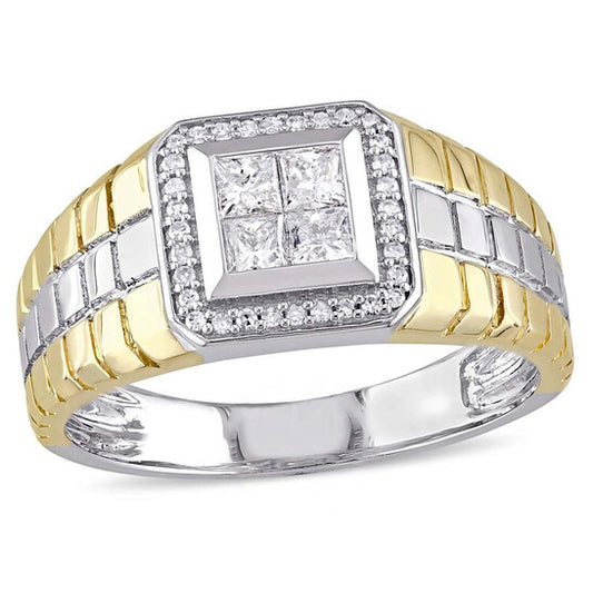 Original Amour 2 Tone Gold 1/2 CT Princess Cut Diamond Men's Ring