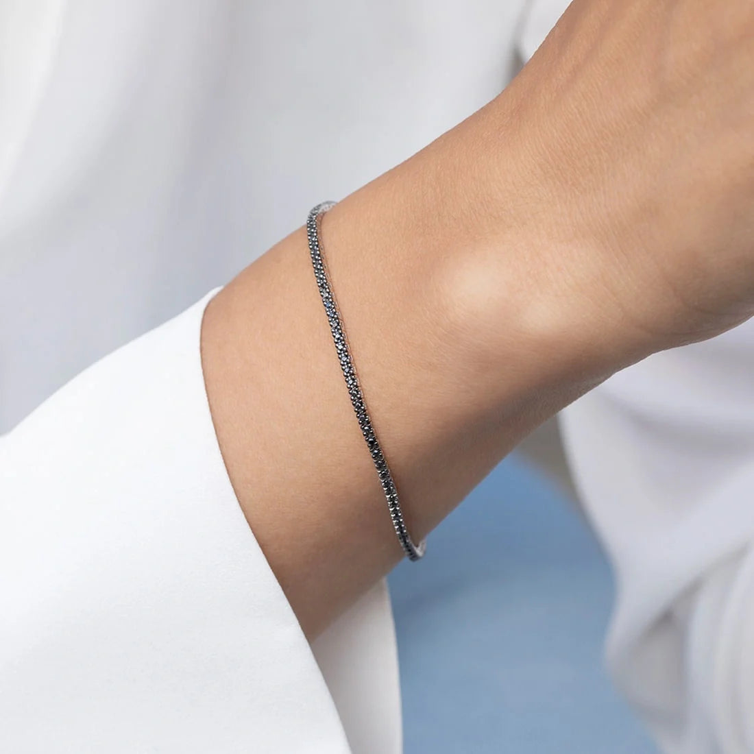 3/4 ct. tw. Black Diamond Tennis Bracelet in 14K White Gold 7 inch