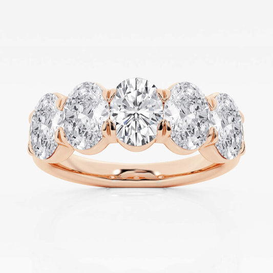 Original Brilliant Diamond 14K Rose Gold 3 CTTW Oval-Cut LAB GROWN Diamond Five Stone Anniversary Band (FG, SI1+)