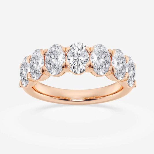 Original Brilliant Diamond 14K Rose Gold 3 CTTW Oval-Cut LAB GROWN Diamond Seven Stone Anniversary Band (FG, SI1+)