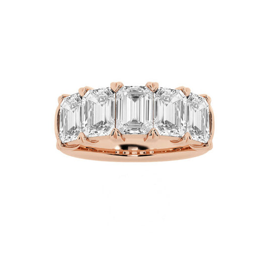 Original Brilliant Diamond 14K Rose Gold 4 CTTW Emerald-Cut LAB GROWN Diamond Five Stone Anniversary Band (FG, SI1+)