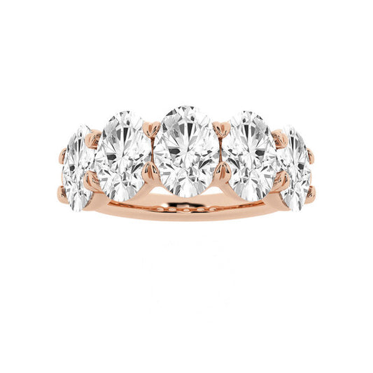 Original Brilliant Diamond 14K Rose Gold 5 CTTW Oval-Cut LAB GROWN Diamond Five Stone Anniversary Band (FG, SI1+)