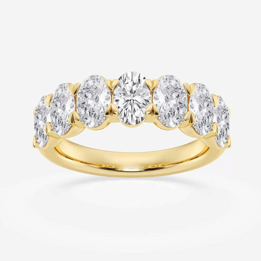 Original Brilliant Diamond 14K Yellow Gold 3 CTTW Oval-Cut LAB GROWN Diamond Seven Stone Anniversary Band (FG, SI1+)